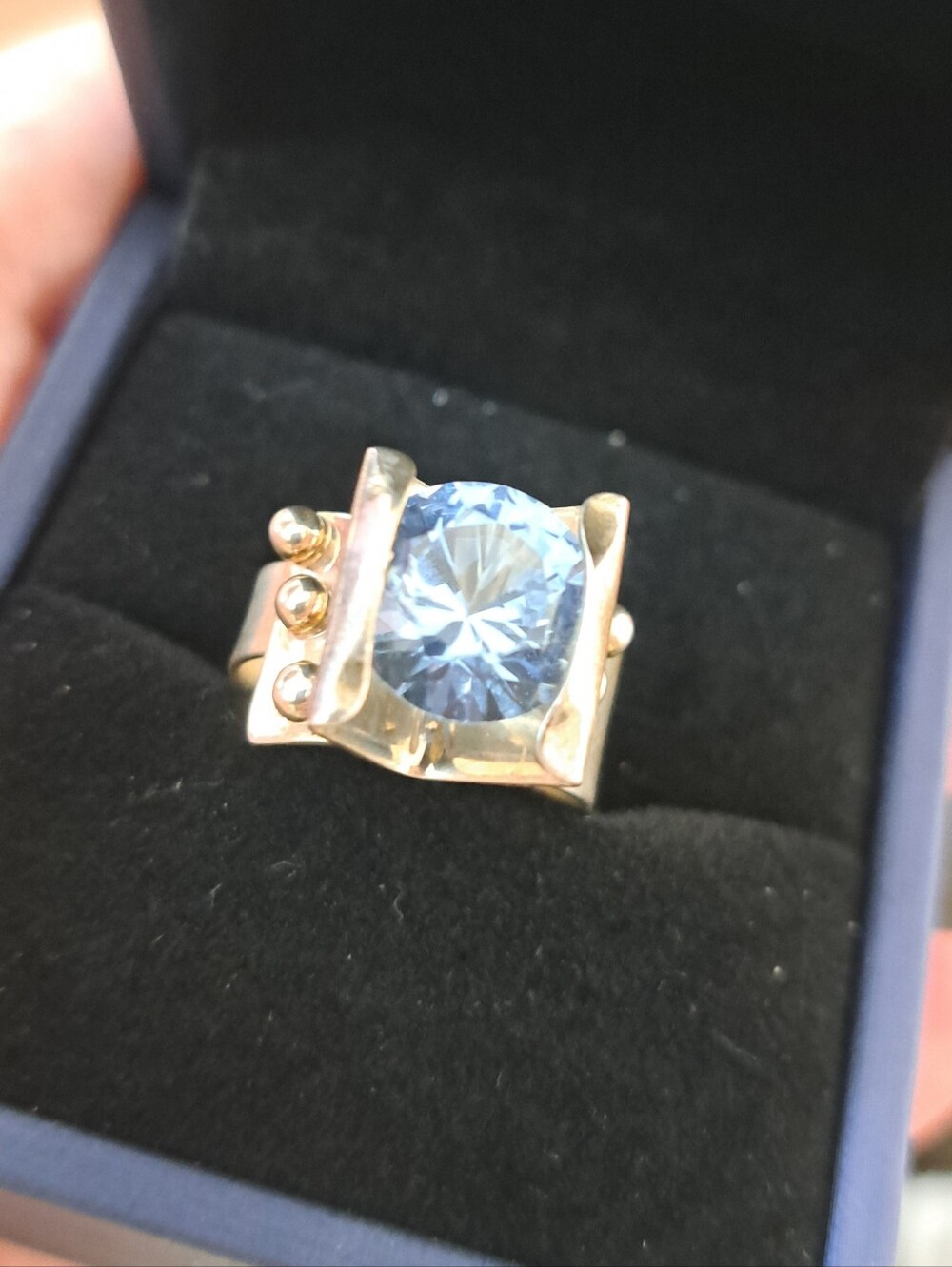 Blue Stone Silver-Tone Statement Adjustable Ring